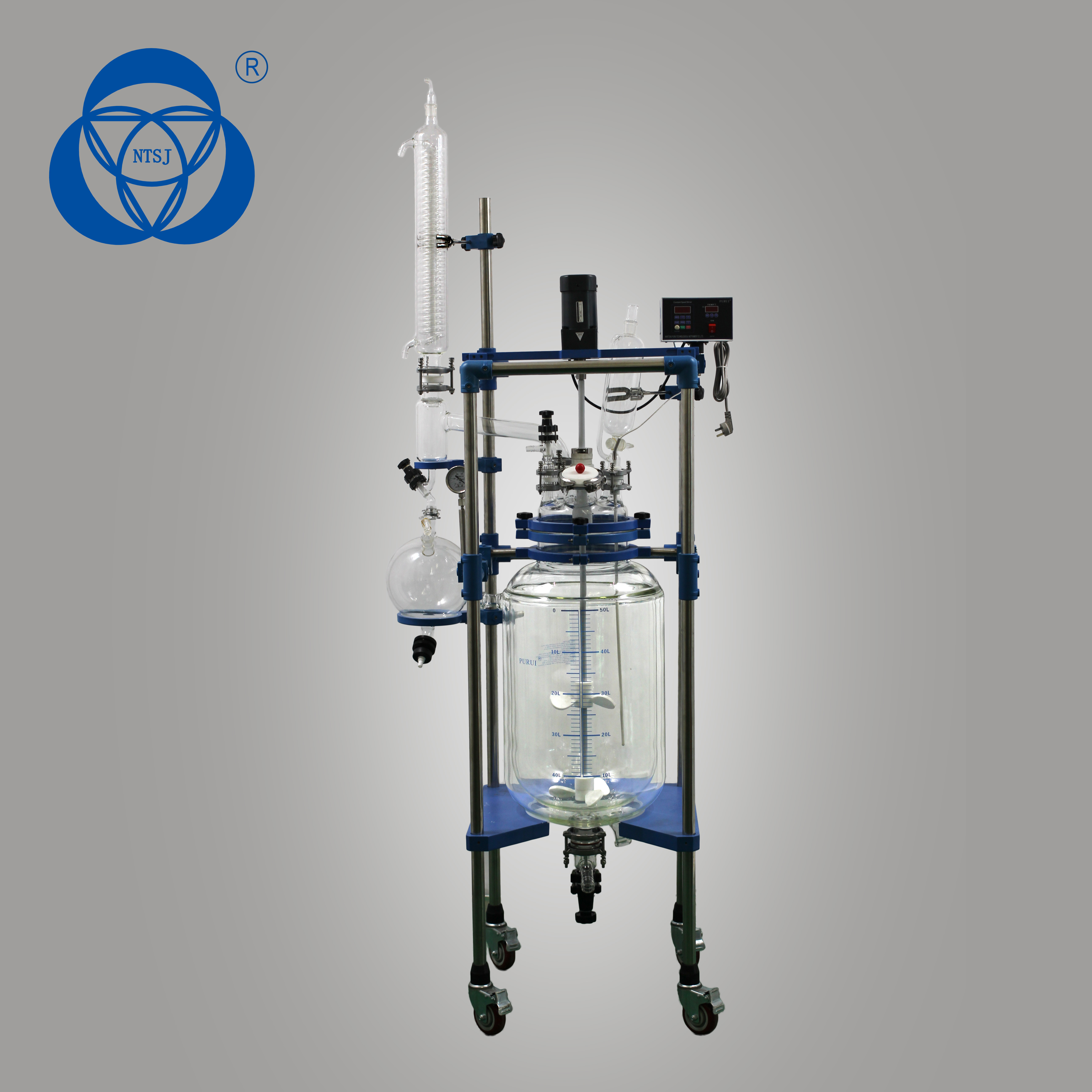 Explosion Proof Jacketed Glass Reactor 50L Double Glass Stirred Tank
